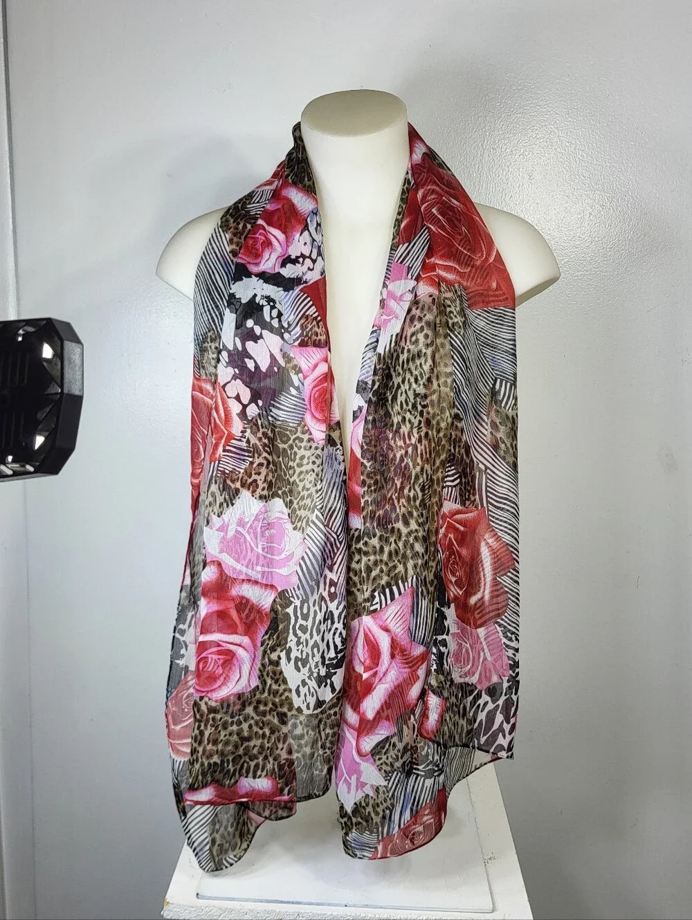 Sheer Floral & Leopard Lightweight Women's Scarf - Pink 22